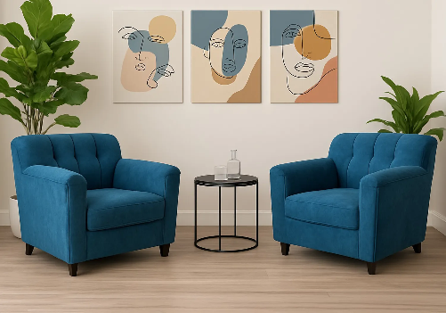 Velvet Sofa 1 Seater (Aqua Blue) (Set of 2)